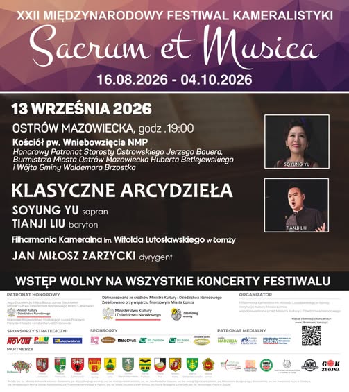 Plakat informujący o XXII Międzynarodowy Festiwal Kameralistyki „Sacrum et Musica” w Ostrowi Mazowieckiej