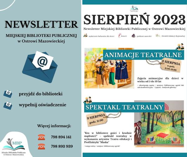 Miejskiea Biblioteka Publiczna im. Marii Dąbrowskiej  w Ostrowi Mazowieckiej uruchomiła usługę Newslettera